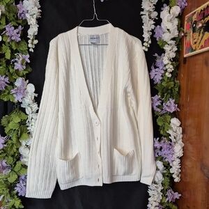 Soft Ribbed Cream V-Neck Button Cardigan